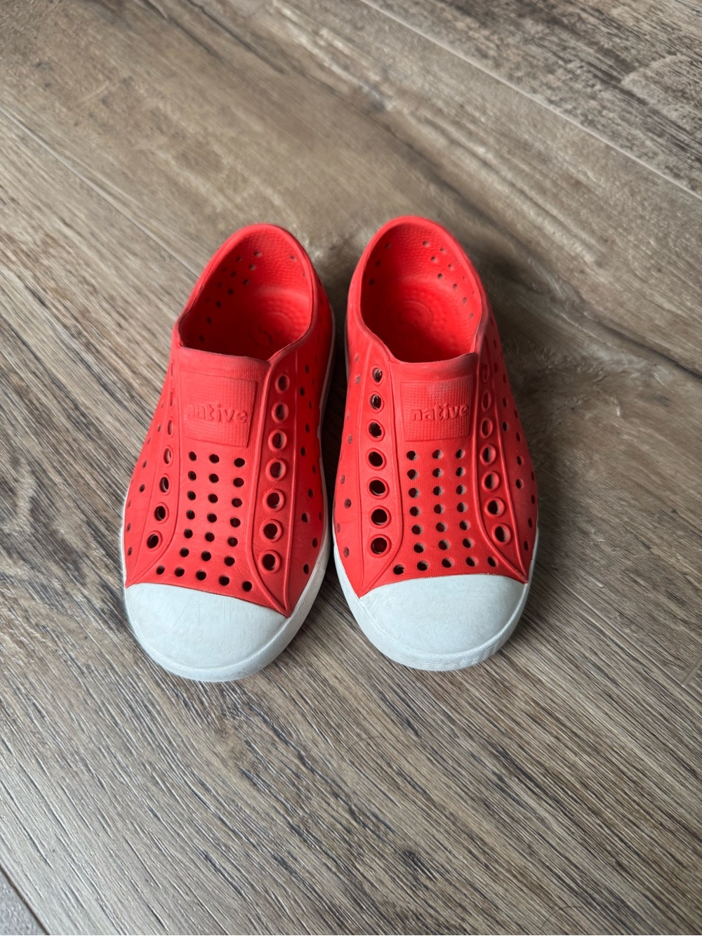 Native Kids Slip-On Water Shoes in Red with White Toe Caps